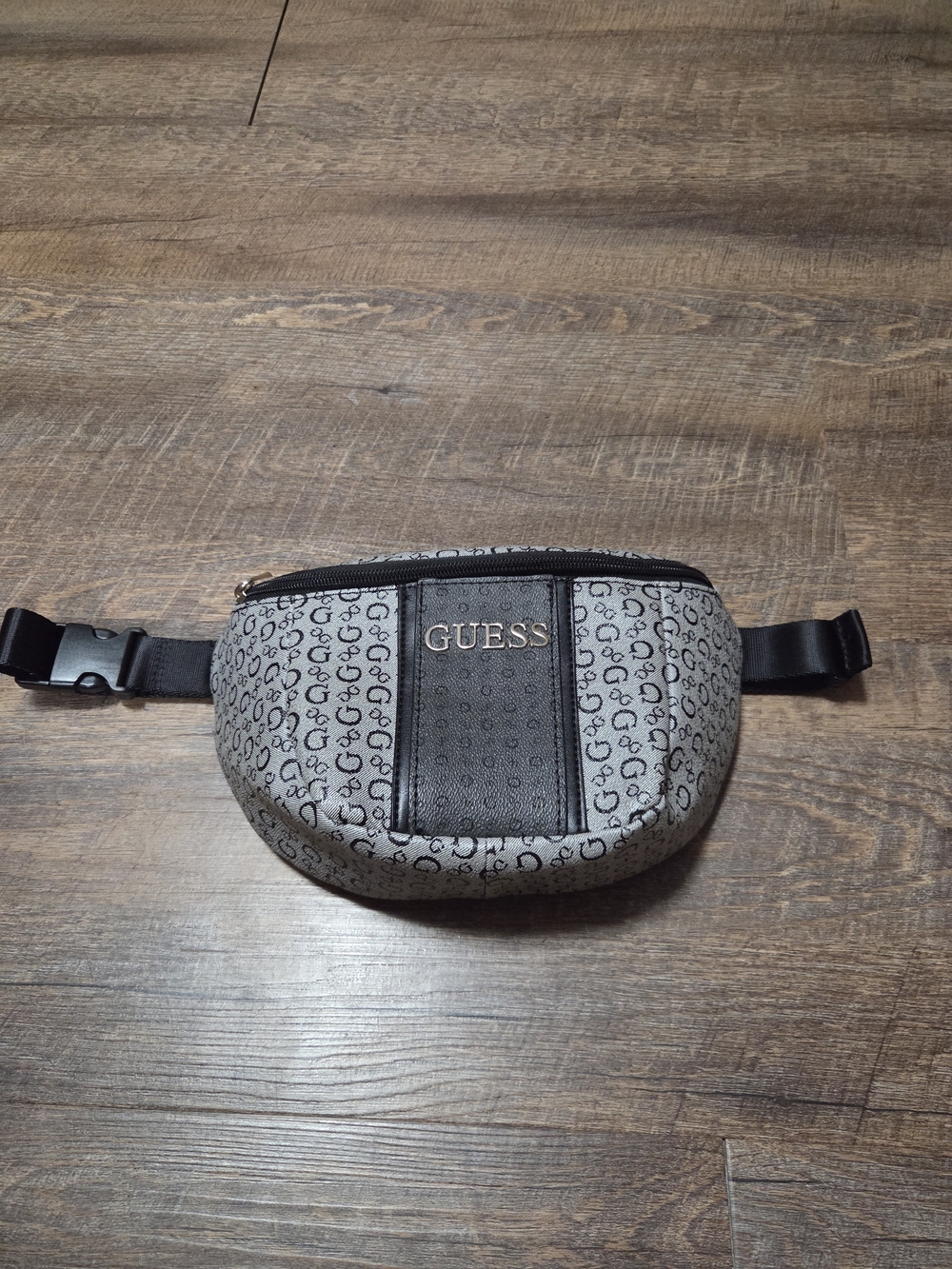 GUESS Gray Monogram Belt Bag with Black Trim